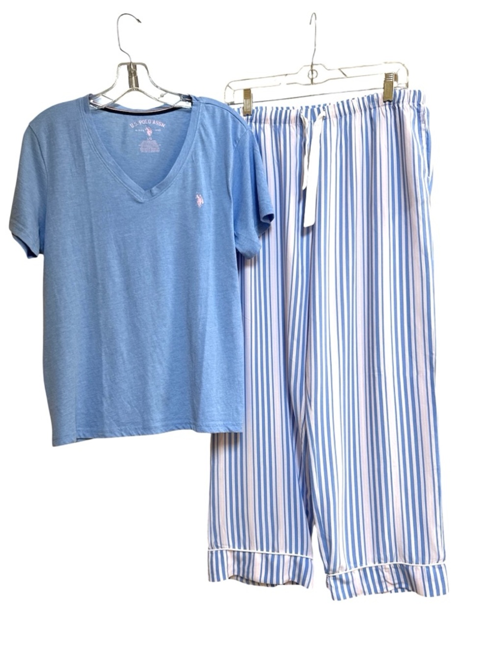 U.S. Polo Assn. Light Blue V-Neck Top with Blue & White Striped Pajama Pants - Picture 12 of 12